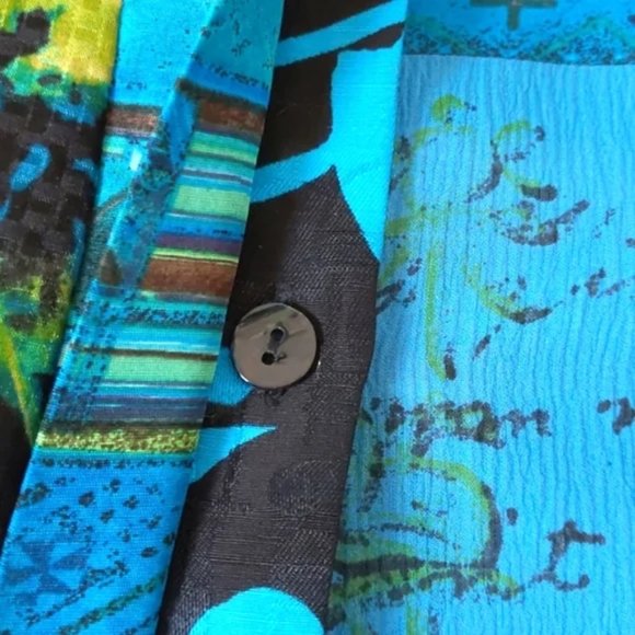 Chico's 3/4 Sleeve Silk-Linen Blend Button Down Jacket, Turquoise / Black - Picture 7 of 10